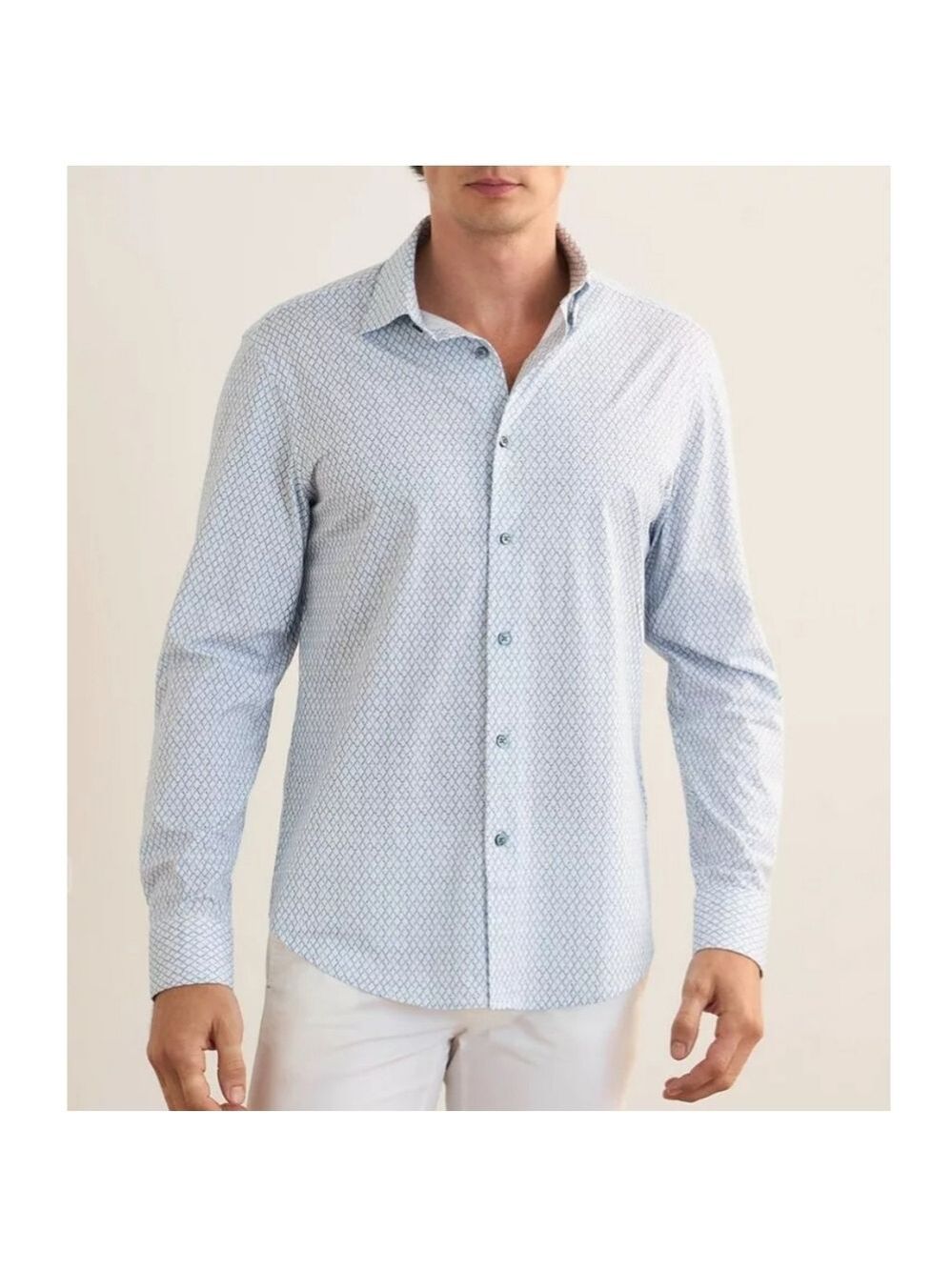 Bugatchi Sky Blue Casual Button Down Geometric Print Dress Shirt Large